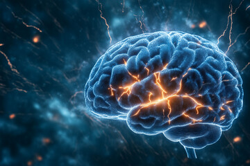 Brain activity illuminated by electric sparks in dark background