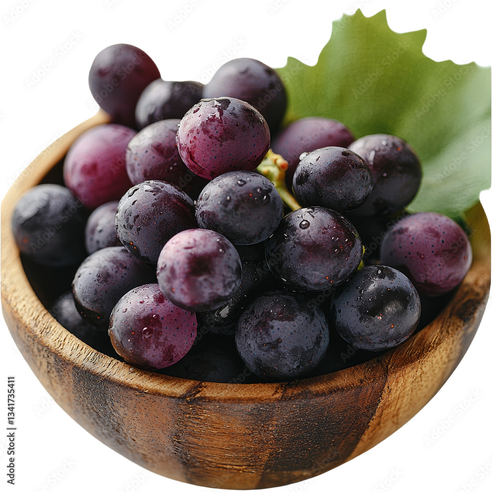 Aufkleber Generative Ai has created an image of a single grape positioned in a wooden bowl, isolated on a transparent background