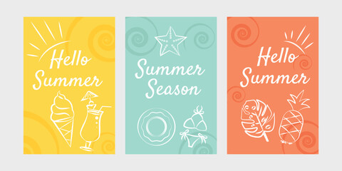 PrintSummer vector poster set design.Summer text on a colored background. Vector illustration
