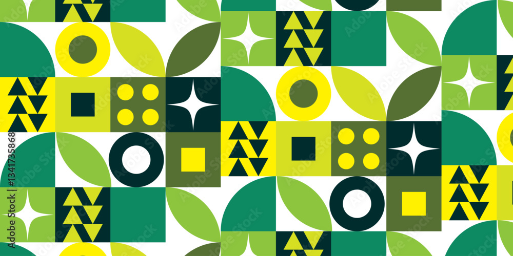 Poster green geometric mosaic seamless pattern illustration with nature abstract shapes . abstract geometri