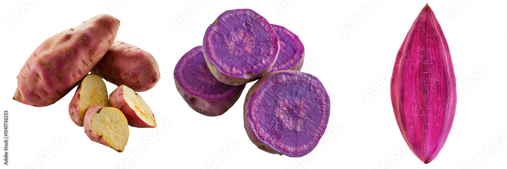 Poster generative ai has created an image of a purple sweet potato that is isolated on a transparent backgr