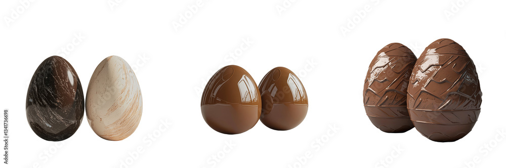 Poster Isolated chocolate eggs on a transparent background are created with the help of Generative Ai