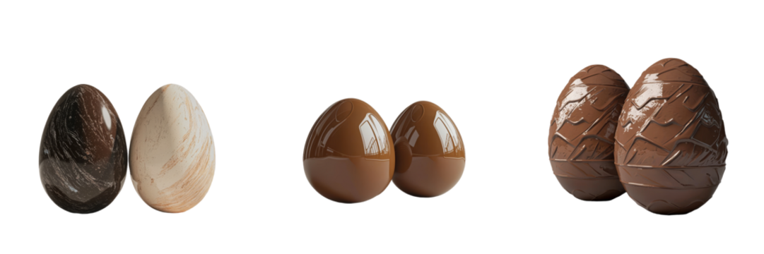 Isolated chocolate eggs on a transparent background are created with the help of Generative Ai