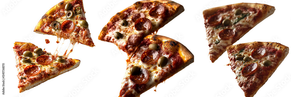 Poster Pizza slices on transparent background produced by Generative Ai technology