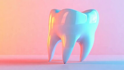 A 3D model of a tooth stands prominently on a pastel-colored surface, emphasizing dental health and oral care in a modern and artistic way