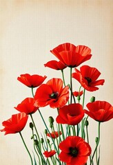 Obraz premium Vibrant red poppies in full bloom on a textured canvas, poppy canvas, wildflower painting