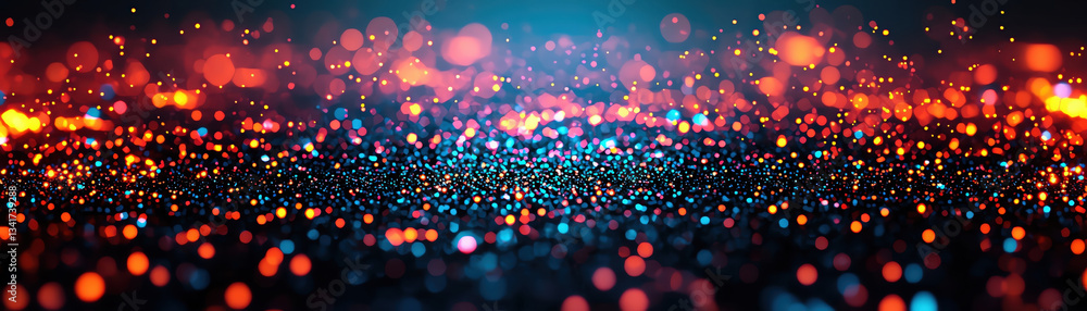 Poster vibrant abstract background with colorful glowing particles and vivid bokeh effect