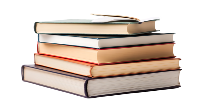 Stack of five colorful hardcover books piled neatly together