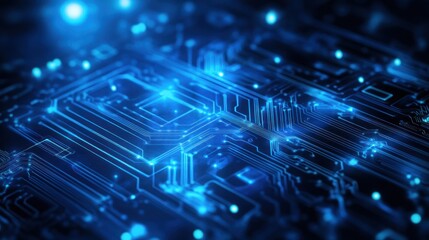 Fototapeta premium Abstract blue circuit board design with glowing lights