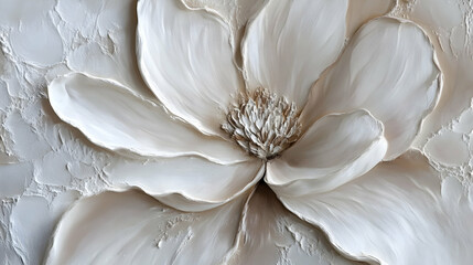 A high-detail close-up of a white magnolia with layered petals, creating a sophisticated and artistic floral image.

