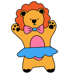 Cartoon lion cub with pink bow on white background