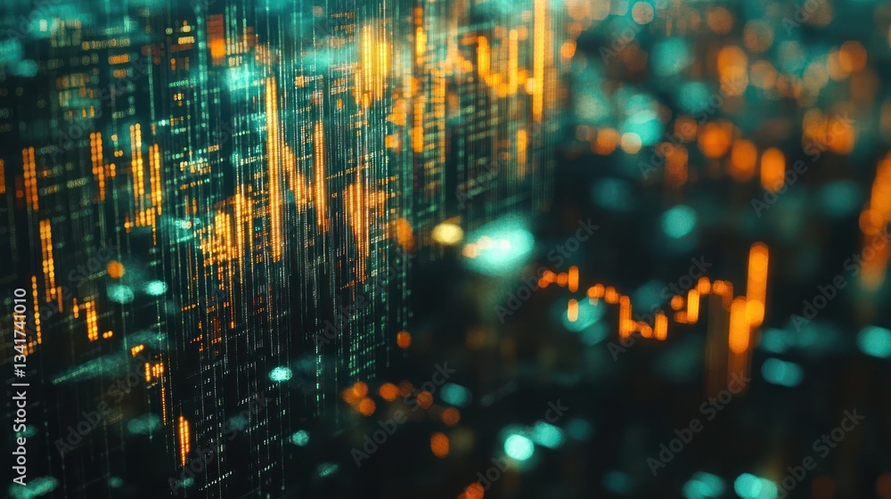 Poster abstract digital data visualization with glowing lines and patterns