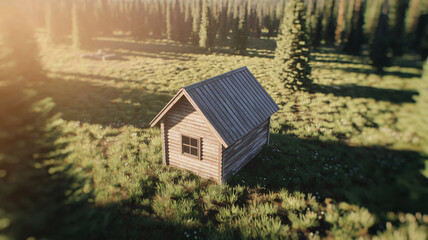 Secluded Wooden Cabin in a Sunny Forest Clearing