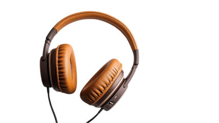 Brown over ear headphones with cable against abstract background