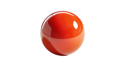 Glossy red sphere sits against a colorful striped background