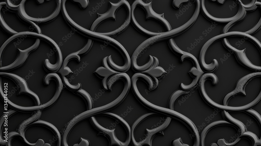Poster intricate black ornamental pattern with swirling designs creating a textured background