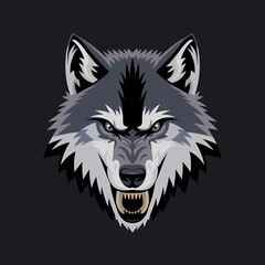Obraz premium Wolf Head Mascot Logo – Aggressive Howling Wolf Illustration