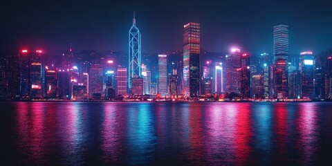 Fototapeta premium A city skyline with a large body of water in the background