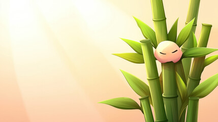 Obraz premium Cute Mochi Hiding in Bamboo Forest