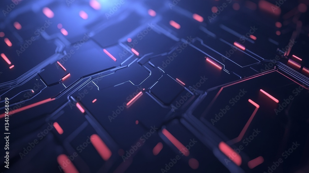 Poster abstract close-up of a futuristic circuit board design with glowing lines and patterns