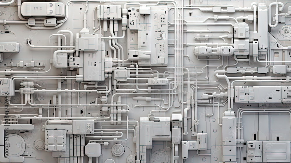 Poster background with metallic panels texture, wires and circuit. spaceship hull wall technology backgroun