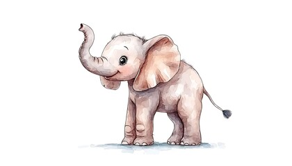 Cute Baby Elephant Watercolor Illustration.