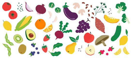 Fruits and Vegetables vector illustration collection