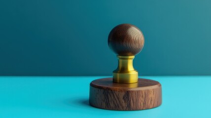 Elegant wooden stamp on turquoise background with soft lighting