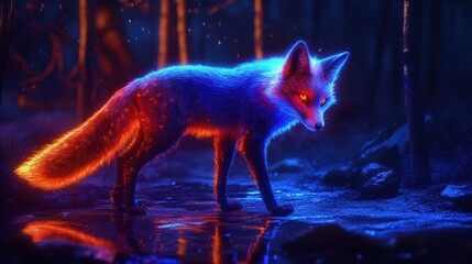 Enigmatic Neon Fox With Fiery