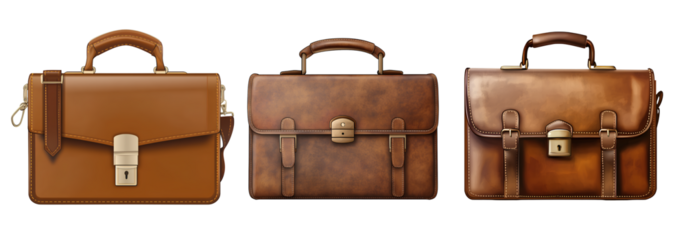 Leather briefcase isolated on a transparent background