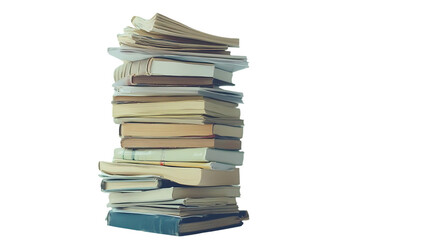 A stack of old books and papers is piled high