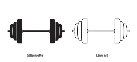 Dumbbell and barbell black silhouette, Dumbbell weight vector, Gym dumbbell icon collection Set