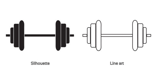 Dumbbell and barbell black silhouette, Dumbbell weight vector, Gym dumbbell icon collection Set