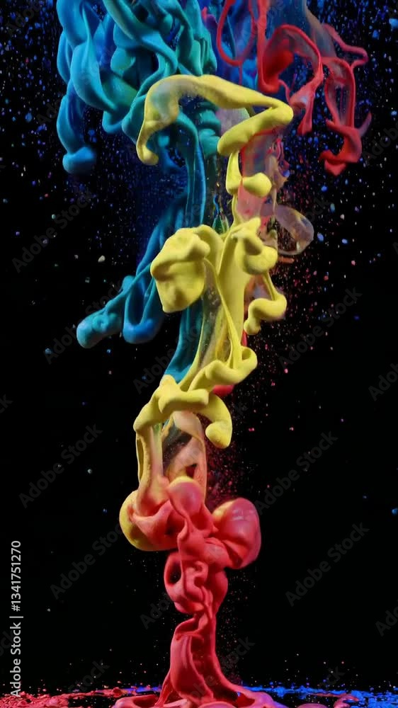 Poster vivid colorful ink explosion and swirl underwater creating dynamic abstract patterns