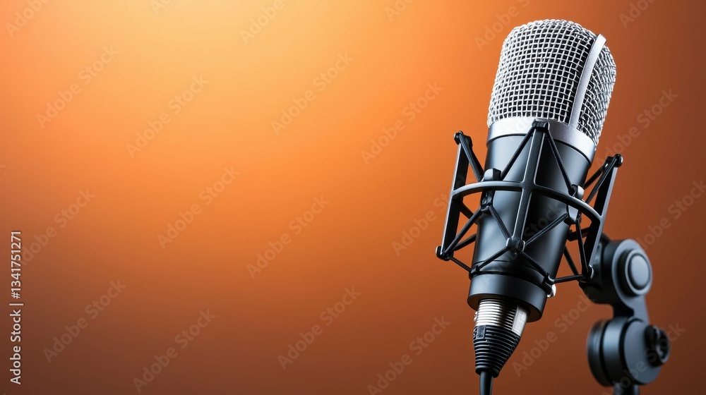 Poster live music performance with classic microphone on stage vibrant background dynamic atmosphere close-