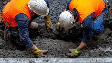Engineers installing earthquake-resistant building foundations in a seismic zone, safety-first infrastructure
