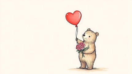 Cute Bear for Heart Balloon, Roses, Valentine's Day.