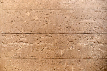 A wall carving from the mastaba of the vizier Mereruka showing breeding of geese in details, Old...