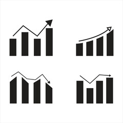 Growing graph set. Growth success arrow icon.   Growth chart icon. bar graph. Growing simple flat black bar chart vector icon