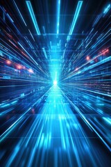 Obraz premium Futuristic abstract blue light tunnel with vibrant glowing lines