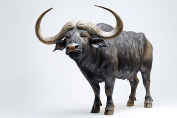 Fototapeta premium buffalo with long and curved horns, on a white background