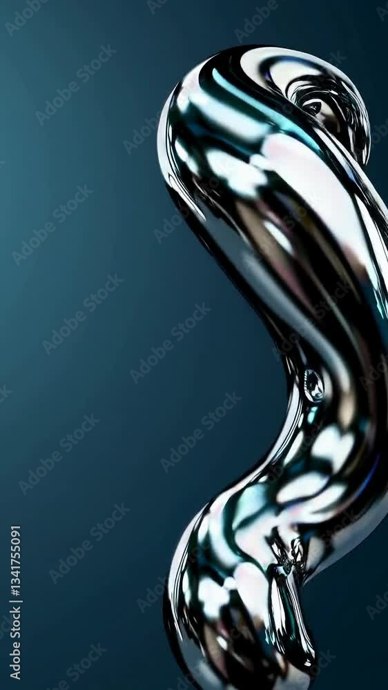 Poster fluid metallic sculpture twisting and reflecting light in dynamic motion