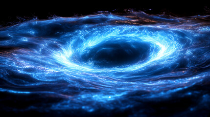 Cosmic Vortex: Captivating depiction of a cosmic vortex, a swirling galaxy, the heart of a celestial body. Glowing blue light creating a sense of mystery and awe.