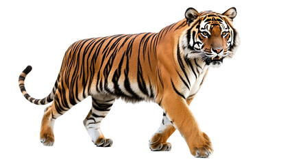 Obraz premium Bengal tiger with black stripes walking forward assertively