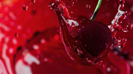 Ripe cherry drip in jam sweet cream macro shot for dessert.
