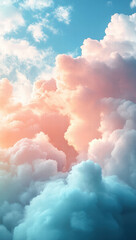 Gentle pastel gradient blending light blue and soft pink clouds create serene and dreamy atmosphere, evoking feelings of tranquility and wonder