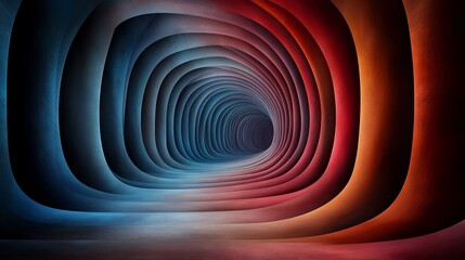 A surreal tunnel of concentric shapes with a color gradient of warm to cool tones