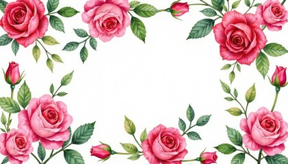 Naklejka premium Intricate watercolor roses & leaves, repeating seamlessly , pattern, design, romantic