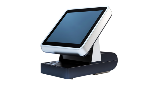 Electronic point of sale terminal with a touchscreen is displayed