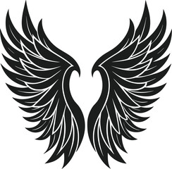 Elegant Black Angel Wings Vector Illustration – Ornate Feathered Wing Design